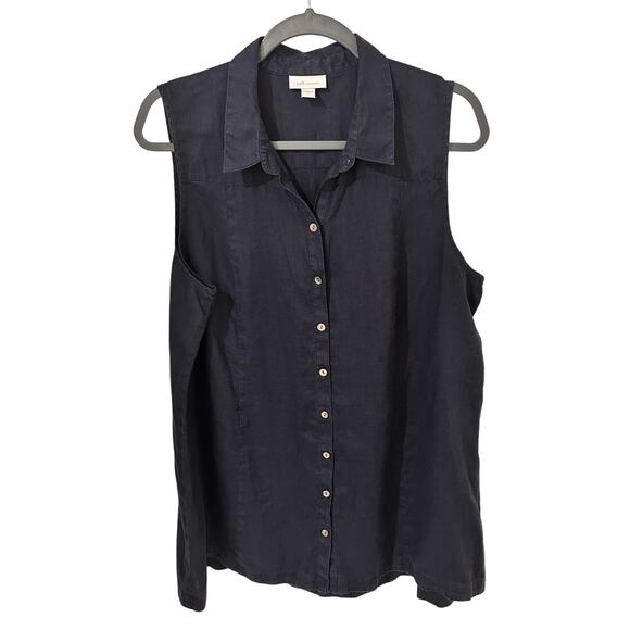 J. Jill Love Linen Sleeveless Mini Shirt Dress Minimalist Breezy Travel Navy, L - Picture 1 of 6